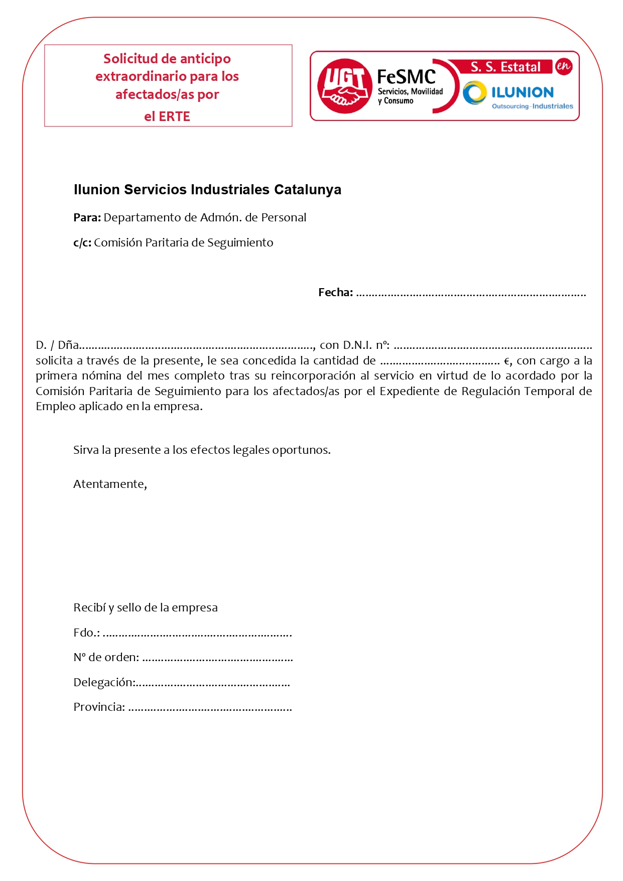 Solicitudes Y Permisos Ugt Ilunion Outsourcing Industriales